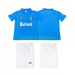 Camisola Napoli 1987 1988 Retro Criança Equipamento Primeiro Manga Curta